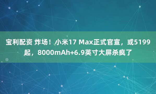 宝利配资 炸场！小米17 Max正式官宣，或5199起，8000mAh+6.9英寸大屏杀疯了